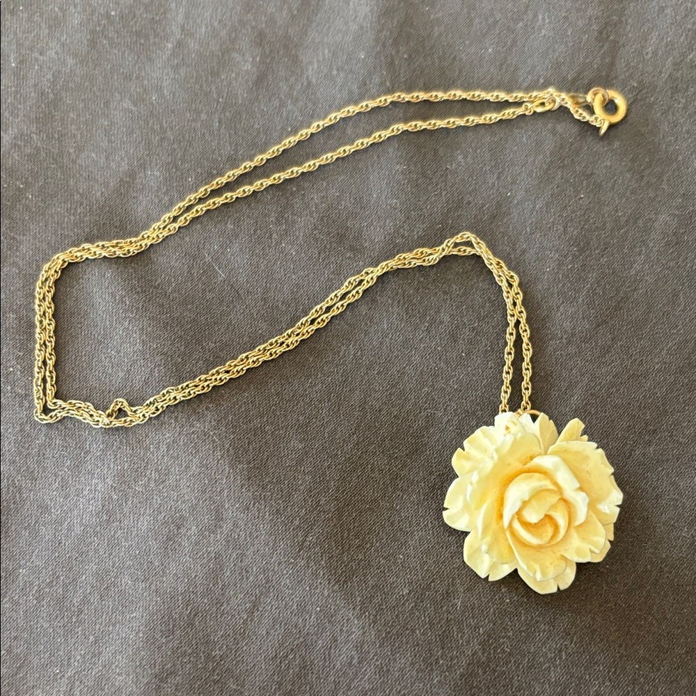 Vintage carved rose pendant